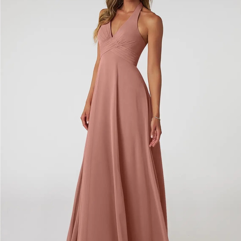 NEW With Tags Azazie Tessie Halter Bridesmaid Dress Cedar Rose Custom Size